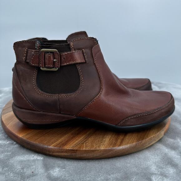 Aetrex Shoes Womens Size 5.5 Brown Leather Buckle Ankle Boots Comfort Orthotic - Picture 1 of 12